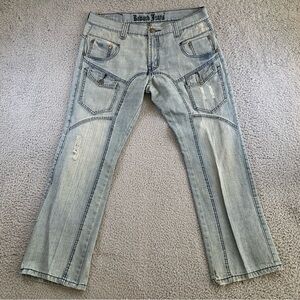 Reward Jeans RWH235 Mens Zip Fly Distressed Light Wash Blue 36x32 (Actual 36x30)